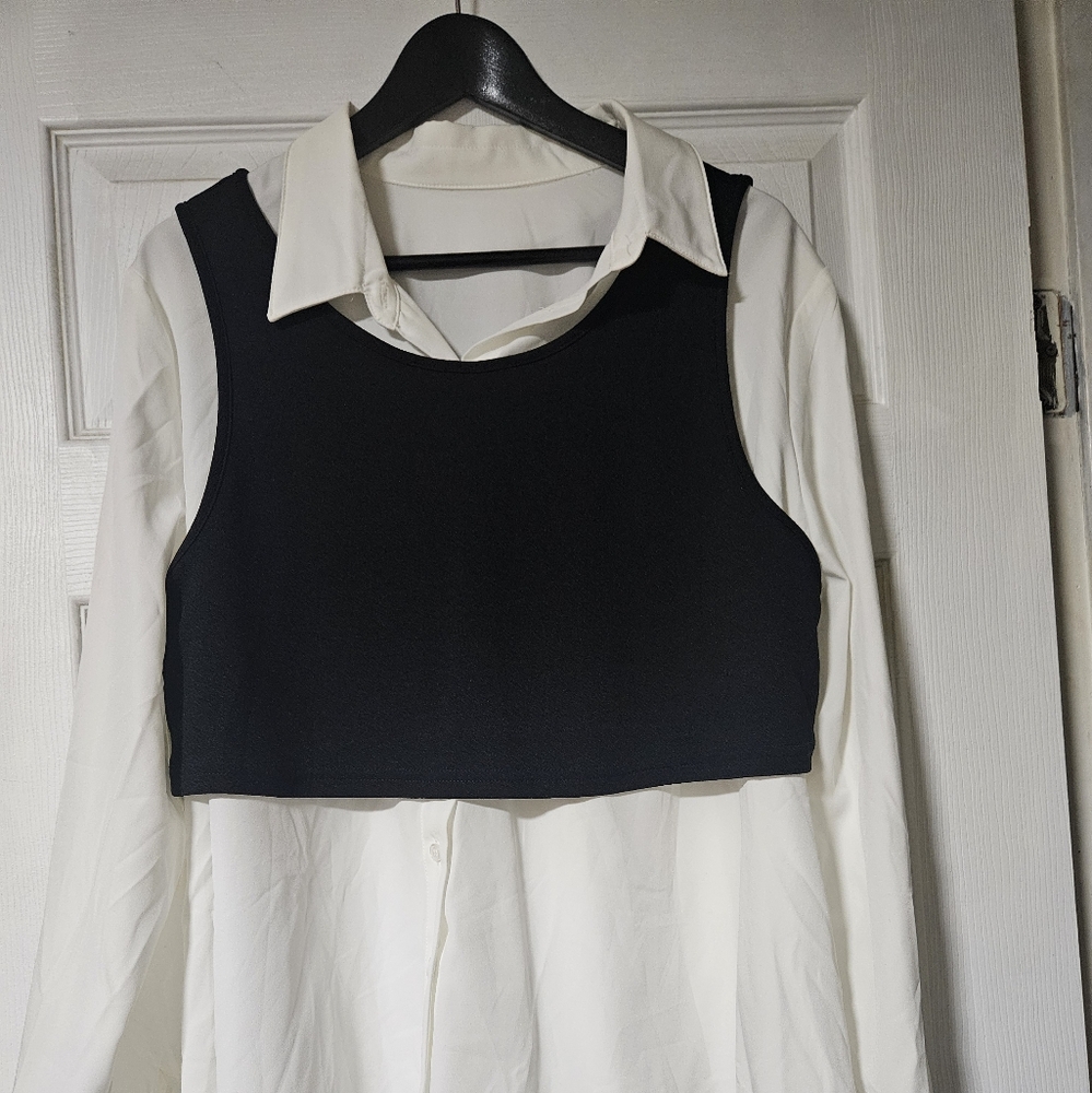 SHEIN Black and White Layered Blouse